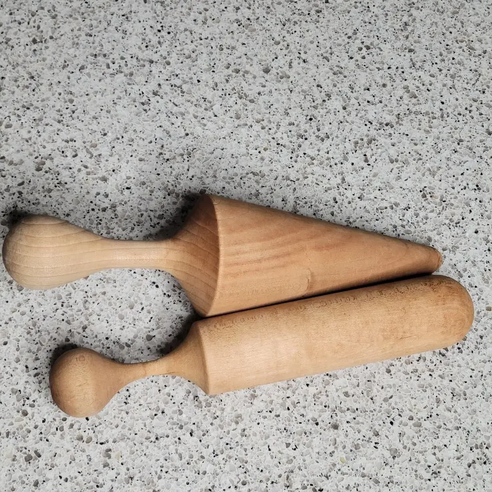 2 VTG MCM Wooden Pestle Cone & Bat Food Mill Masher Canning Primitive Hand Tool
